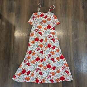 Lush sz. S cream red orange floral maxi dress